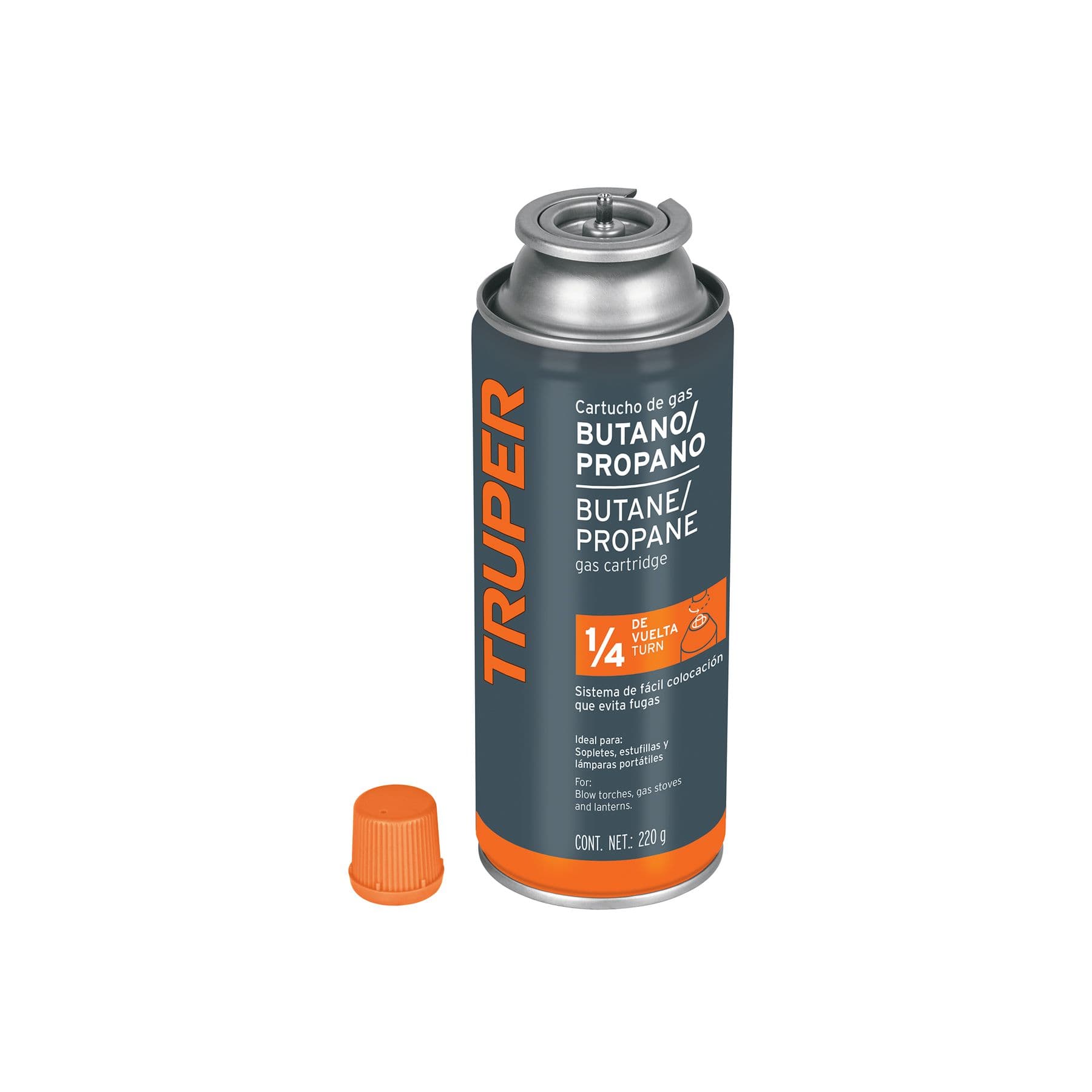GAS BUTANO P/SOPLETE 220GR ENTRADA 1/4 — Truper